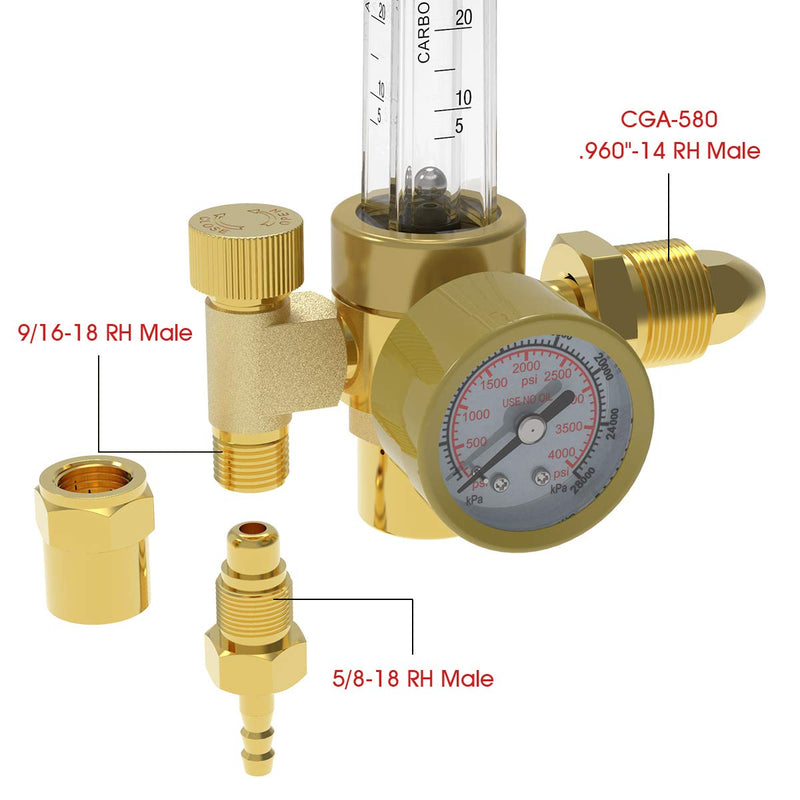 [Australia - AusPower] - Yeswelder Argon/CO2 Mig Tig Flow Meter Gas Regulator Gauge Welding Weld & Inert Gas Welding Hose 8.2 ft,5/"8 UNF-18RH Fittings 