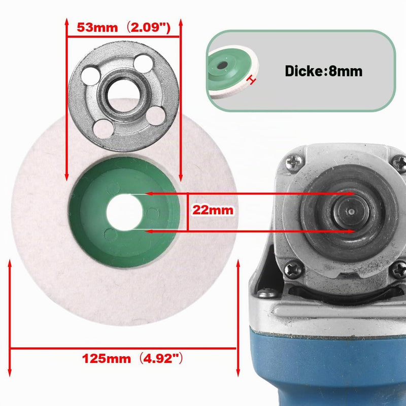 ATOPLEE Wool Polishing Disc, Pack of 5, 125 mm DIA for Angle Grinders, Wool Felt Polishing Disc for Metal, Marble, Wood (Hole: 22 mm) 125 mm diameter, 8 mm THK, 5 pieces