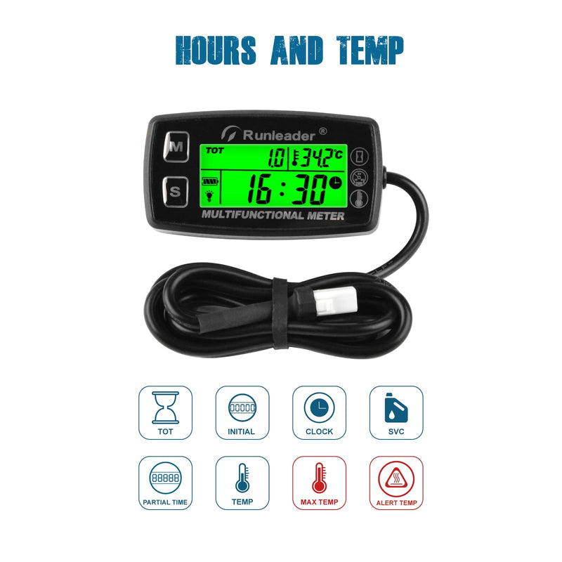 [Australia - AusPower] - Runleader Digital Speedometer, Engine Temperature Display with Official Universal Mount, Speed and TEMP Warning Toner, Backlit Display for Lawn Tractors Snowmobiles (HM035A-M5) 