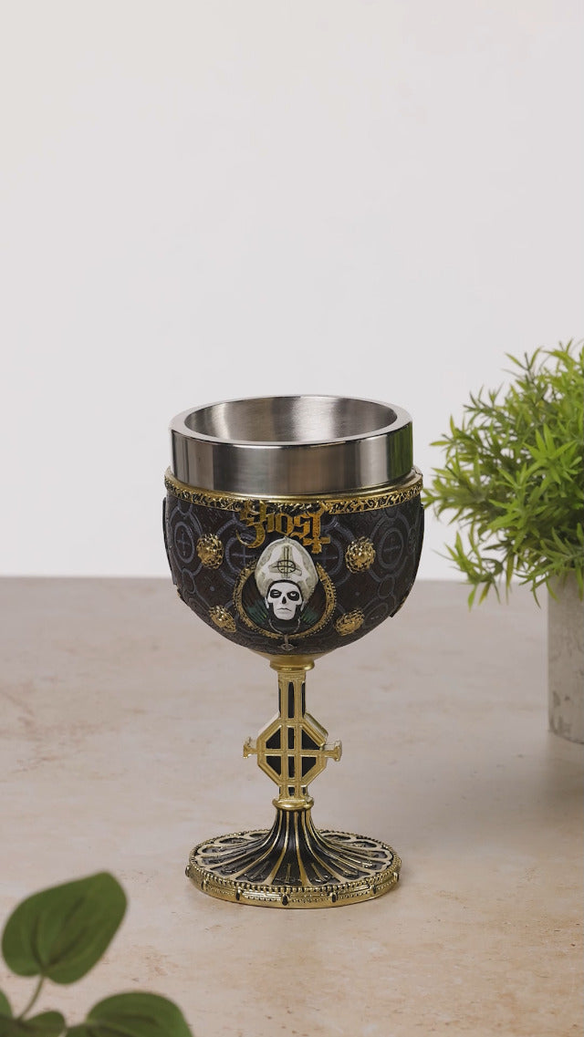 Nemesis Now Ghost Papa Emeritus III Gold Goblet, Hand-Painted Resin, Stainless Steel Insert, Officially Licensed Collectible Merchandise
