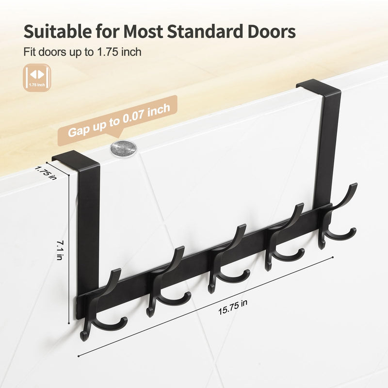 [Australia - AusPower] - Over The Door Hooks for Hanging, Over The Door Hanger with 5 Triple Coat Hooks, Over The Door Towel Racks for Bathroom, Door Hanger Hooks for Coat, Bags and Hat (Black, 1 Pack) Black 