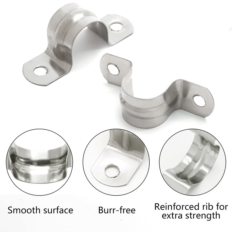 [Australia - AusPower] - 25PCS M20 (3/4 Inch) Conduit Clamps, Stainless Steel Two Hole Strap U Bracket Rigid Pipe Strip, Cable Clamp Hanger with 2 Holes Fit for 3/4 inch Pipes OD 25pcs 