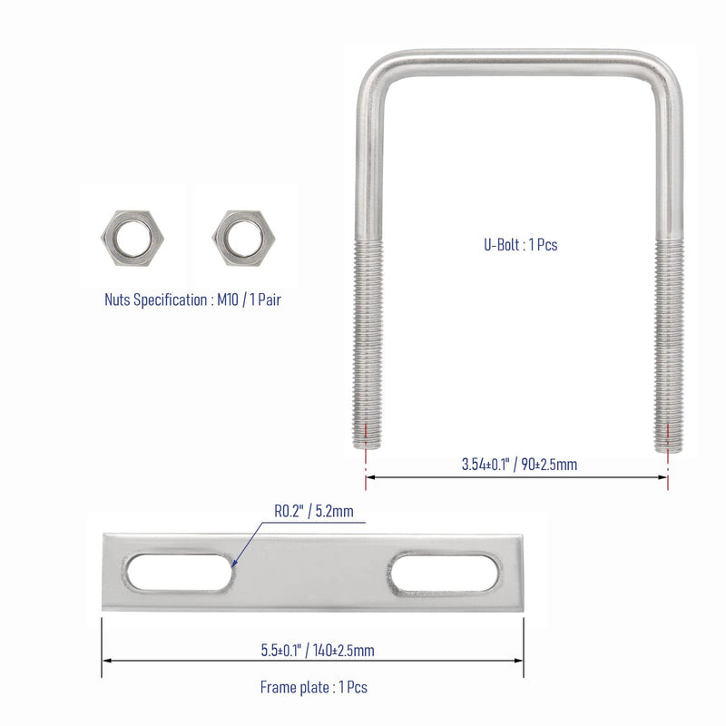 [Australia - AusPower] - 304 Stainless Steel Square U-Bolts 3.15"(80mm) Inner Width, 3.94"(100mm) Length Stainless M10 with Nuts, Frame Plate, Accessories for Automobiles Trailer, Boat Trailer Industrial Parts 80×100mm (W*L) 