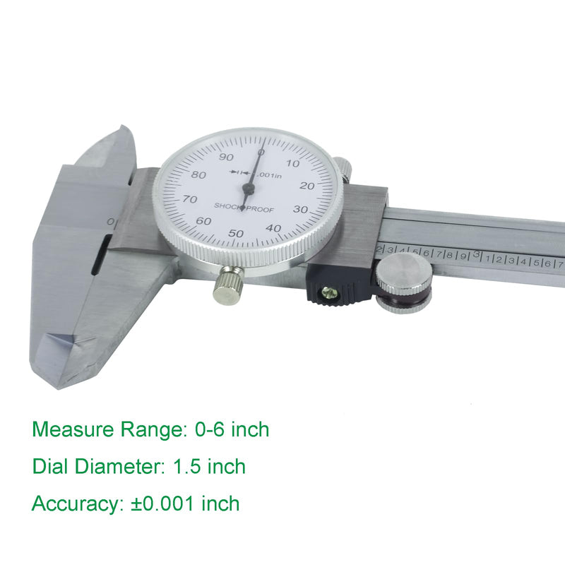 [Australia - AusPower] - Dial Caliper Shockproof Dial Caliper Precision Caliper with Watch 0-6" Range, 0.001 Resolution 6 Inch with 0.001" Precision Calipers 4-Way Measurement with Plastic Case 