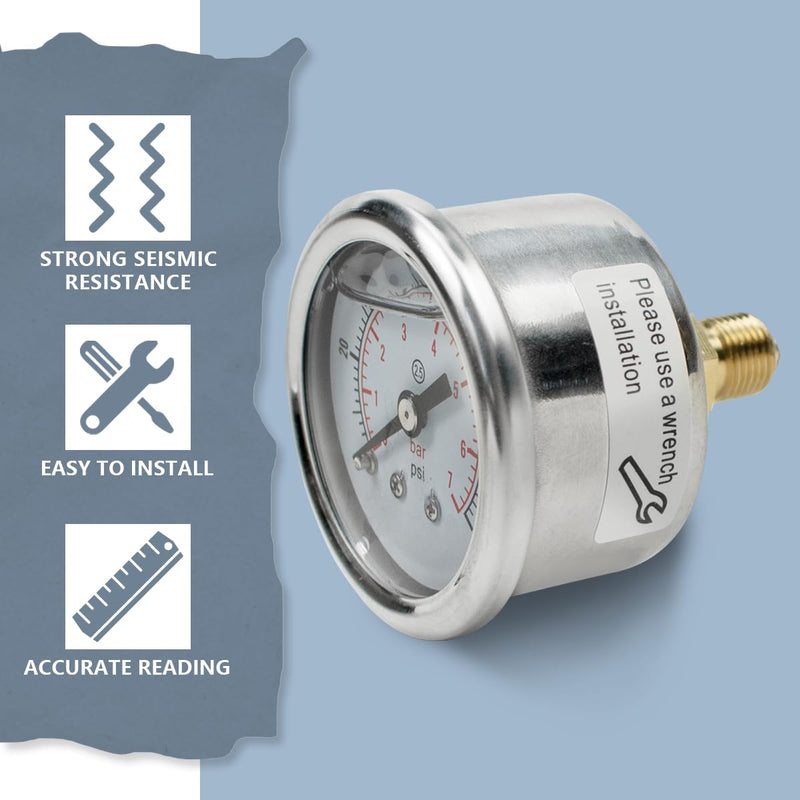 [Australia - AusPower] - Innfeeltech 1-Pcs 40 mm Pressure Gauge BSP 1/8 Inch 0-7 Bar 0 ~ 100 Psi with 3 Pieces Socket 1/8 Inch to 1/4 Inch, 1/8 Inch to 3/8 Inch and 1/8 Inch to 1/2 Inch and Teflon Tape, Axial 40MM, 7bar(100psi) 