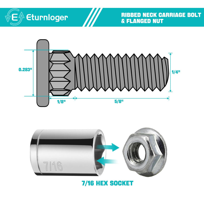 [Australia - AusPower] - 1/4" x 3/4" Flat Head Carriage Bolts with Knurled Neck,Zinc Plated Carriage & Coach Bolt with Ribbed Neck,Flathead Plow Bolt Ribbed Shank for Vertical/Curve Track & Extension Ladder Systems (25 Sets) 