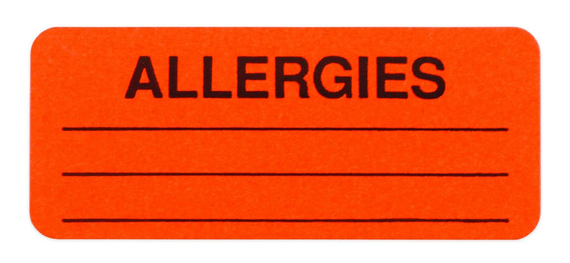 ChromaLabel 1 x 2.25 Inch Allergy Labels, 250 Labels per Dispenser Box, Fluorescent Red-Orange, Imprinted: Allergies (Pack of 2) 1" x 2-1/4" (Pack of 2)
