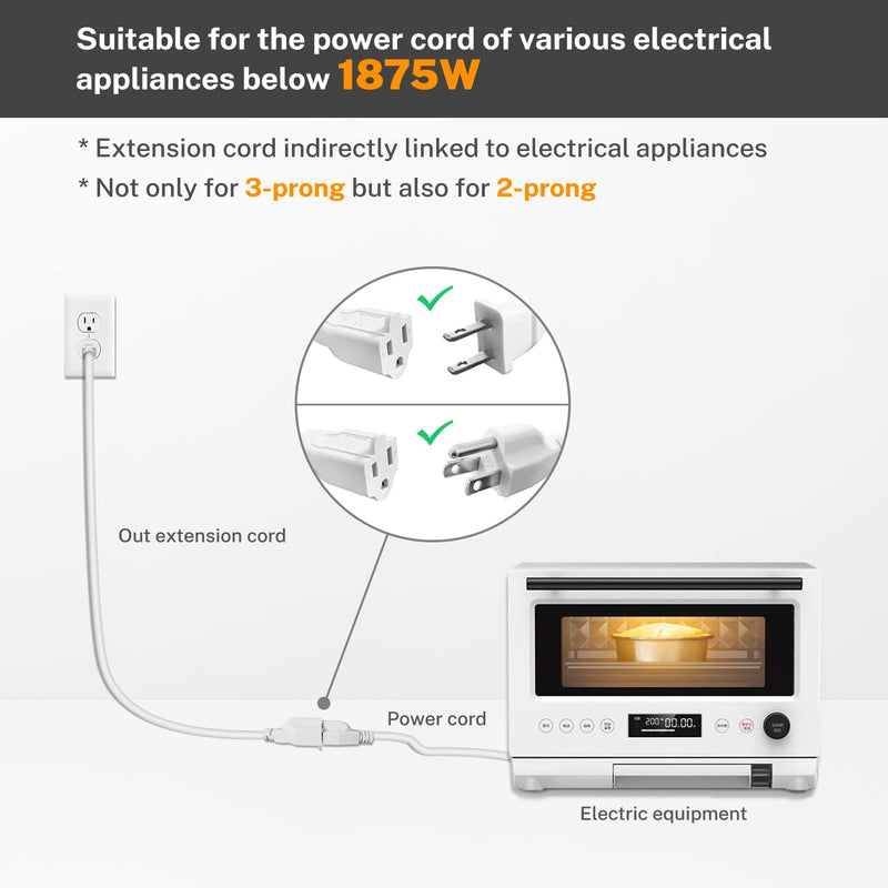 [Australia - AusPower] - FIRMERST 15 Amp 2 Feet 3 Prong Extension Cord 14 Gauge 1875W White 