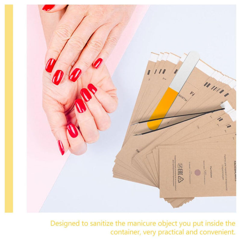 [Australia - AusPower] - GLEAVI Nail Art Bag: 50Pcs Disposable Self Sealing Cleaning Pouch Manicure Disinfection Kraft Paper Bags for Encapsulating Dental Tool Oral Cavity Beauty 