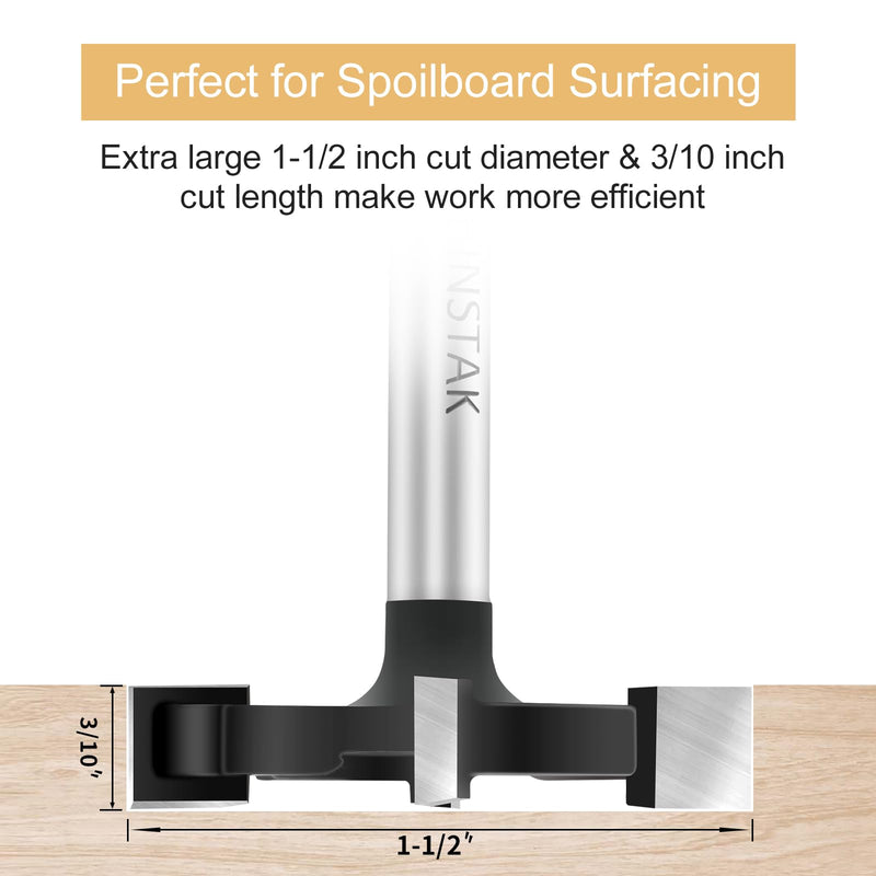 [Australia - AusPower] - CNC Spoilboard Surfacing Router Bit 1/4 Inch Shank, Extra Large 1-1/2 Inch Cutting Diameter, Slab Flattening Router Bit Planing Bit Wood Planing Bit Dado Planer Bit(Carbide-4 Wings) 