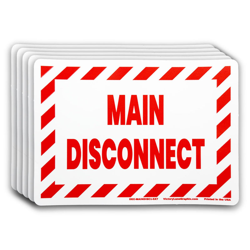Main Disconnect Electrical Labels 5"x7" – 5 Pack – High Visibility Safety Stickers for Electrical Panels, Buildings & Equipment – Durable Industrial Vinyl – OSHA Style Warning Decals