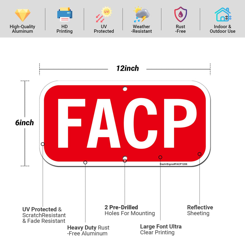 FACP Sign, Fire Alarm Control Panel Sign, 2Pack -12"x6" Rust Free Reflective Aluminum FACP Signs, Fade Resistant, UV Protected, Easy to Mount