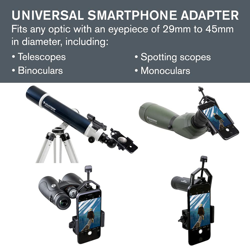 [Australia - AusPower] - Celestron – Smartphone Photography Adapter for Telescope – Digiscoping Smartphone Adapter – Capture Photos and Video Through Your Telescope or Spotting Scope Eyepiece 