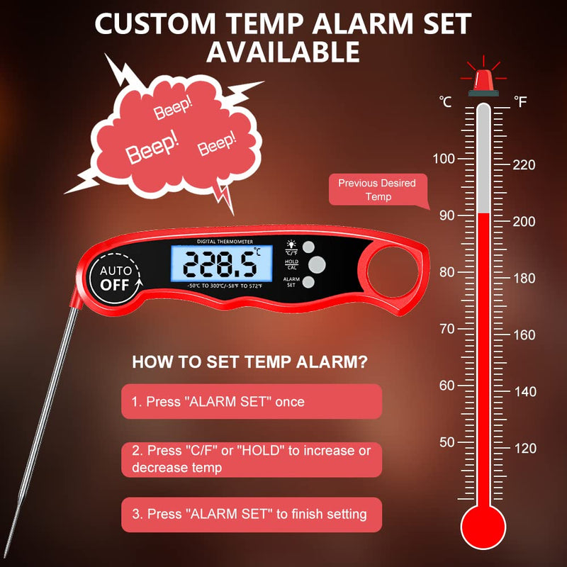 [Australia - AusPower] - CIRYCASE Digital Meat Thermometer, Instant Read Roasting Thermometer, Oven Thermometer, External Long Probe with 102 cm Stainless Steel Cable, Alarm Setting, Oven Thermometer for Kitchen, BBQ, Oven 