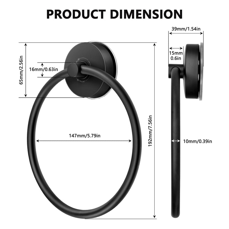 JOMOLA Towel Ring Suction Towel Holder for Bathroom Stainless Steel Kitchen Towel Rail Rack Drill Free Bath Towel Holder Bathroom Accessories Matte Black Matte Black,1 Pcs