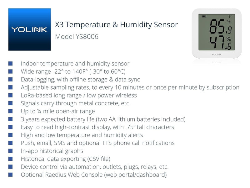 [Australia - AusPower] - YoLink X3 version Temperature & Humidity Sensor, Supports App Real-Time Data Refresh, Alexa, IFTTT, Home Assistant Integration - YoLink Hub Included With Hub 1 