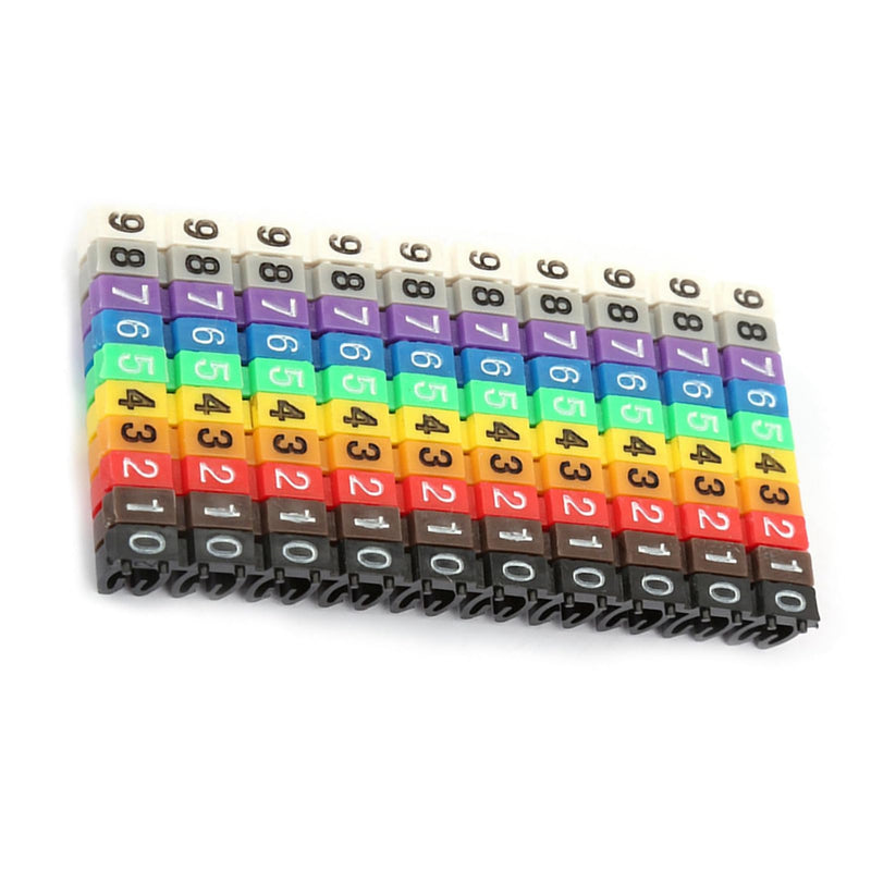 Wire Number Labels, 0.2 x 0.1in Colorful Wire Number Tube Cable Marker, Digital Number Clip on Wire Marker, Plastic Wire Numbering Marker for Wires Management, 100Pcs 100PCS 14AWG 2.5mm²