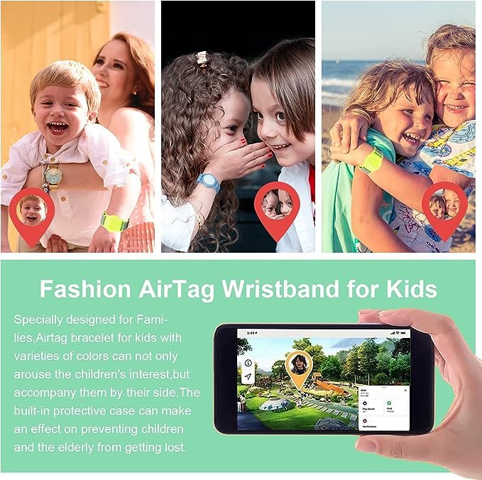 [Australia - AusPower] - Kids Wristband Compatible with Apple AirTag, Protective Case for Air Tag GPS Tracker Holder with Nylon Bracelet, Adjustable Anti Lost Watch Band for Toddler Child Elder(Blue&Green) Blue & Green 