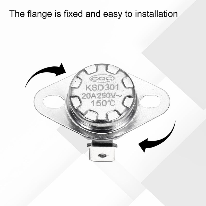 [Australia - AusPower] - uxcell 2 Pcs KSD301 Thermostat 150°C/302°F 20A Normally Closed N.C Adjust Snap Disc Temperature Switch with Terminal Wire for Microwaves,Oven,Coffee Maker,Ceramic Material 150 °C 