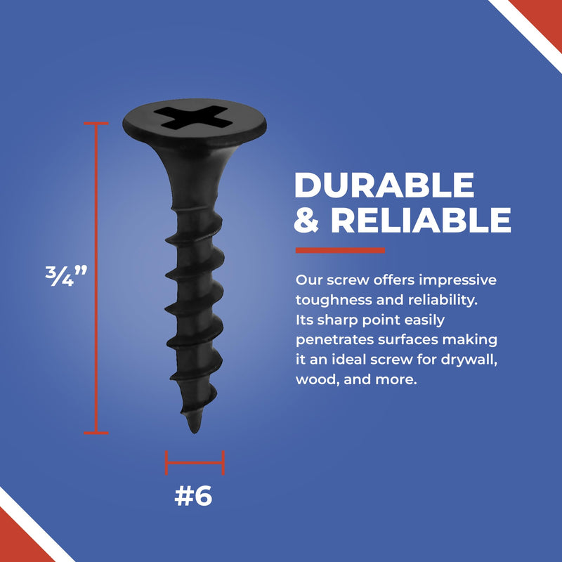[Australia - AusPower] - 3/4 Inch N.6 Coarse Thread Drywall Screw, Sharp Point, Black, 2 Bugle Head Phillips Drive, 1 Lb. Ideal Screw for Drywall Sheetrock, Wood, and More, 400 Screws 