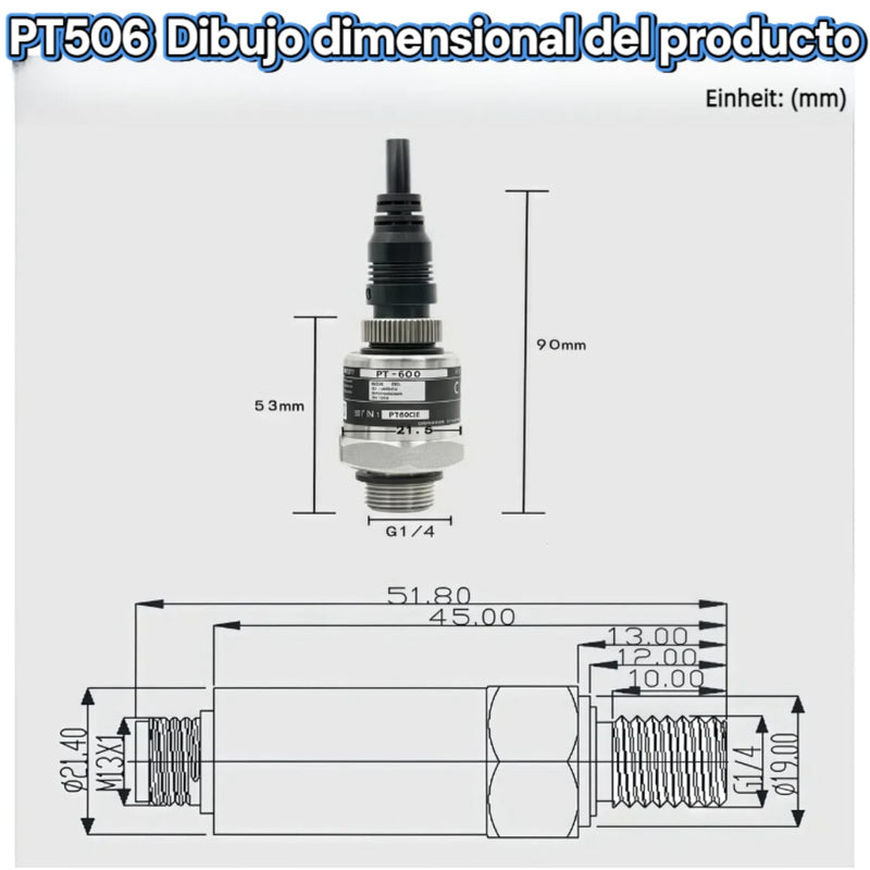 [Australia - AusPower] - Stainless Steel Pressure Transducer 0-10 Bar Pressure Sensor 1 Mpa Pressure Transmitter Highly Accurate Water Pressure Sensor Bends 24 V DC 4-20 mA Output G1/4 Inch for Water Gas, Protection Class 