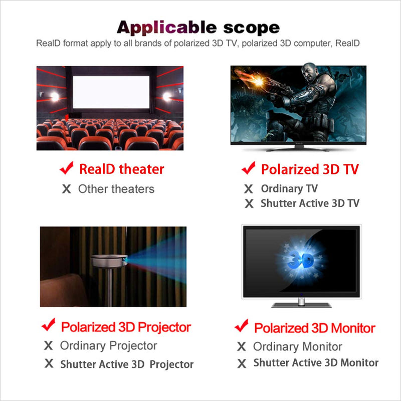 [Australia - AusPower] - 4 Pack Passive Circular Polarized RealD 3D Glasses for Cinema and Passive 3D TVs Projectors, Note: Does Not Work with Active 3D TVs Projectors 