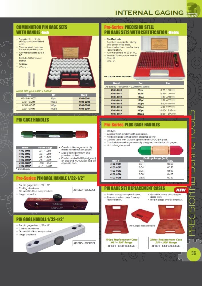 [Australia - AusPower] - Pro Series by HHIP 4102-0012 Plug Gage Handle, 0.061" - 0.25" Measuring Range 0.061" - 0.25" 