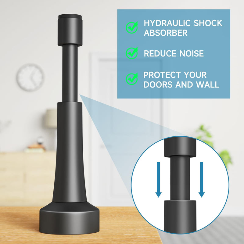 [Australia - AusPower] - Spring Door Stoppers, Aluminum Door Stoppers for Bottom of Door, Hydraulic Shock Absorbent Technology, Matte Silicone Tip Black Door Stopper, 4.33 Inch Height 1 