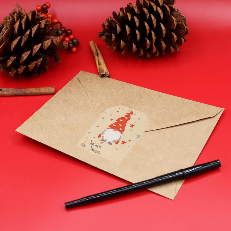 It’s A Gnome Christmas Gift Tag Stickers – 2 x 3 Inch Holiday Labels with Whimsical Gnome Designs – 100 Brown Kraft Adhesive Tags, Eco-Friendly, Made in USA