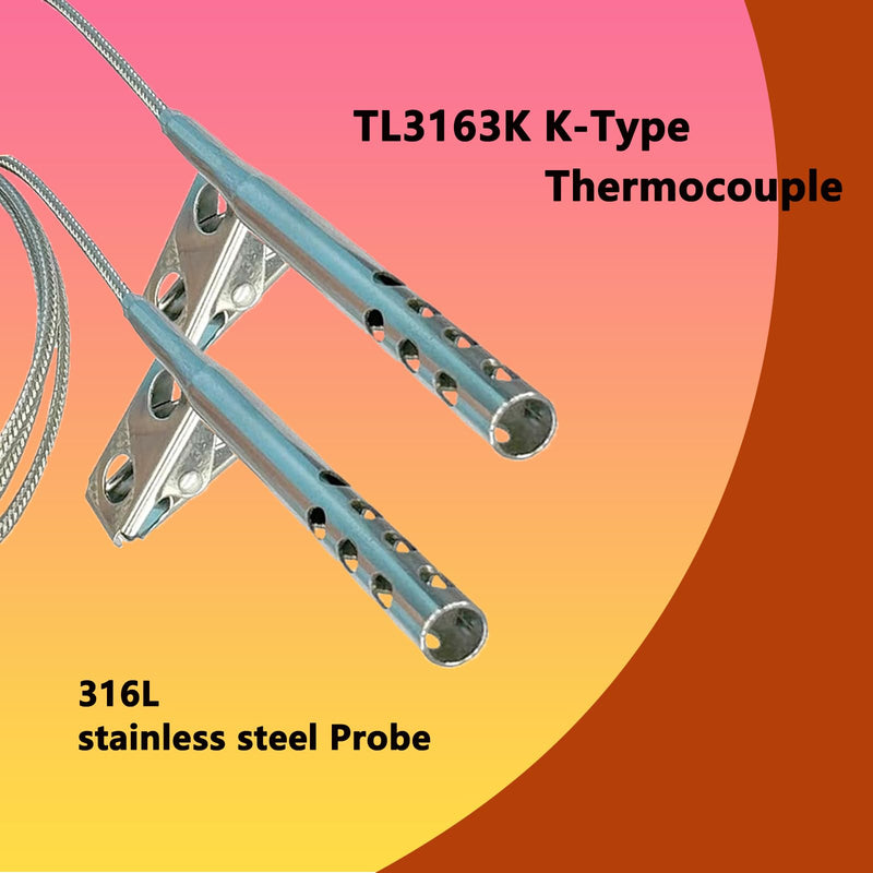 [Australia - AusPower] - 2-Pack TL3163K K-Type Thermocouple Air Probes K-Type Thermocouple Temperature Probes -40°F to 875°F Stainless Steel Open-End Clamp for Air Temperature Measurement 