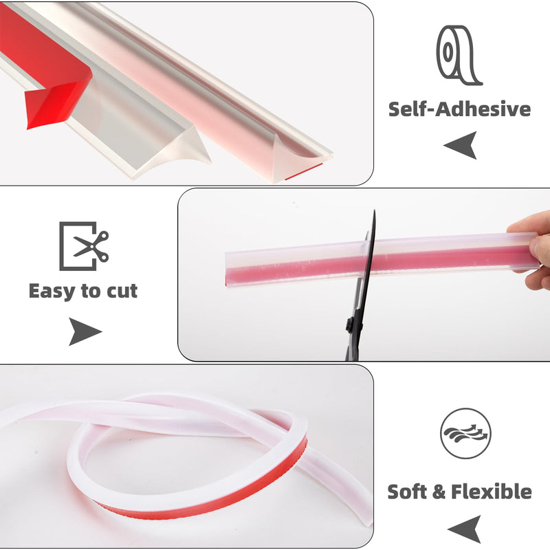 118"Shower Threshold Water Dam Barrier,Shower Dam Water Stopper for Frameless Shower Door Bottom,Silicone Sink Splash Guard for Kitchen Bathroom,Corner Shower Water Guard for Bathtub,Transparent 118 Inch Transparent