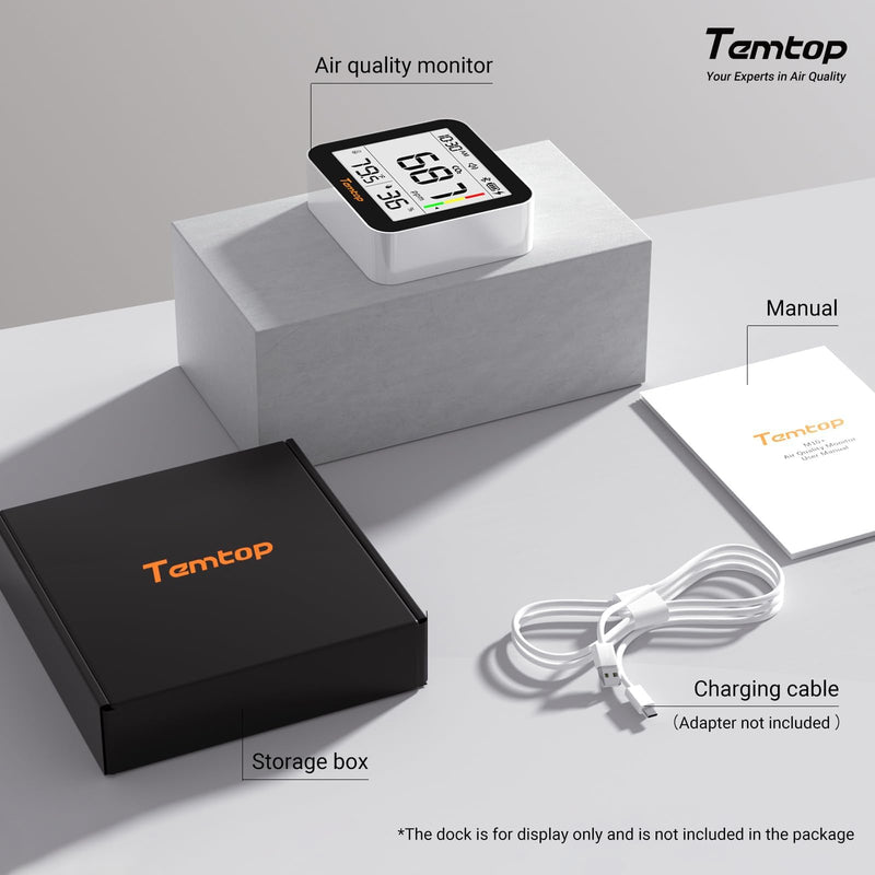 [Australia - AusPower] - Temtop CO2 Bluetooth Meter Room Air with App Connection, Real Time CO2 Monitoring, Temperature & Humidity, Alarm Function, for Healthy Air Quality Home and Office, C10-2ND Co₂ With App 