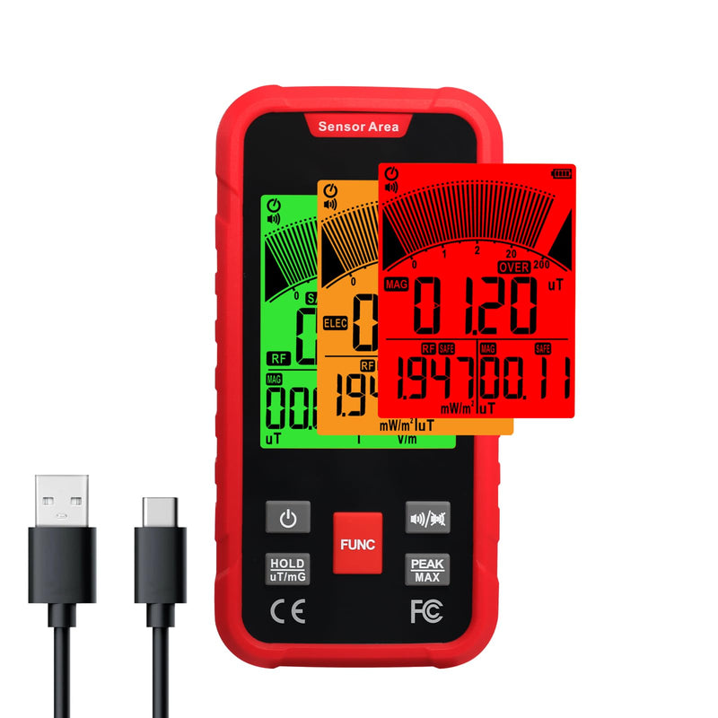 3 in 1 EMF Meter EMF Detector EMF Meter Tester Rechargeable Electromagnetic Field Radiation Detector EF,RF,MF WiFi Signal, 3-Axis EF/RF/MF EMF Meter 3 Color Backlight Alarm Ghost Hunting, Home Safety Standard 3-in-1 EMF Meter