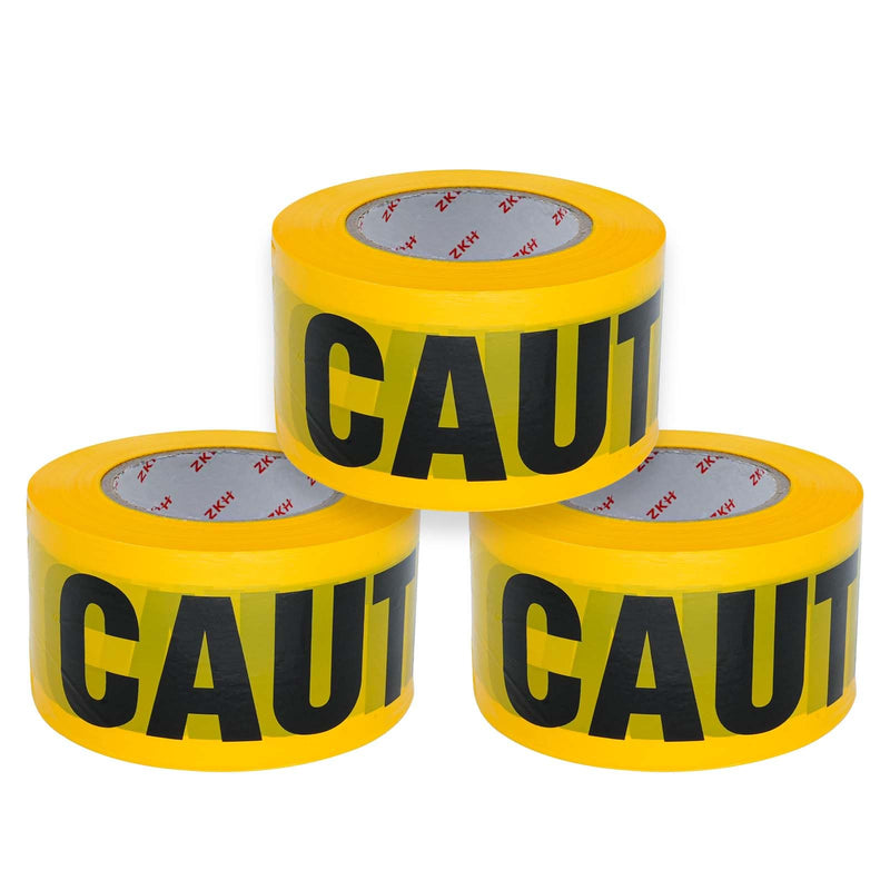 ZKH Yellow Caution Tape - 3 Pack High Visibility 3 inch x 1000 feet Yellow Tape with Bold Black Text for Safety and Hazard Warnings for Construction/Danger/Halloween Decorations 3PCS