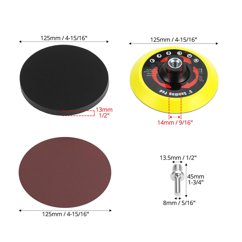 QWORK Pack of 80 Angle Grinder Discs, 125mm 40/60/80/120/180/240/320/600 Grit Polishing Sandpaper with Rod & Buffer Disc, for Wood, Metal and Paint