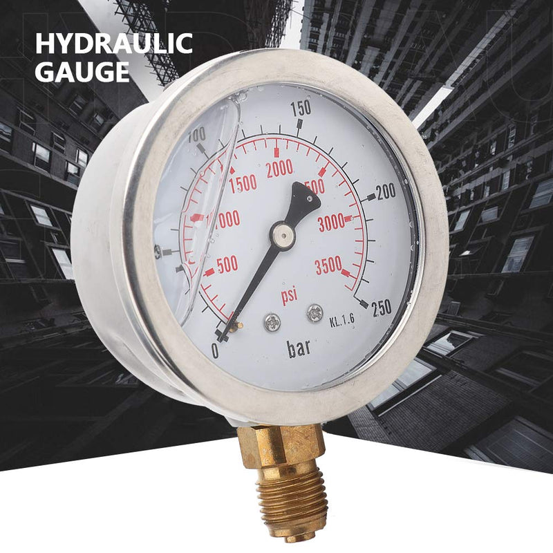 [Australia - AusPower] - Liquid-filled hydraulic pressure gauge 0-3750PSI 0-250 bar pressure gauge, 2.5 inch dial display, G1/4 thread connection 