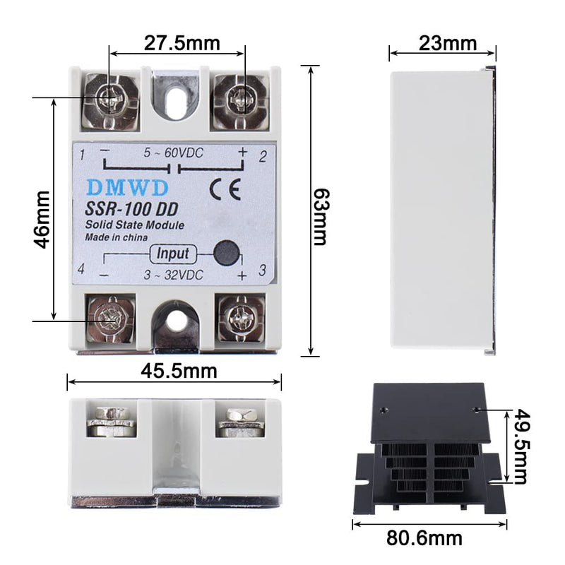 [Australia - AusPower] - SSR-100DD Solid State Relay DC to DC (Input 3-32V DC Output 5-60V DC) with Heat Sink, 100A 