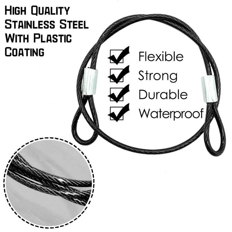 [Australia - AusPower] - 20 Pack 6 Inch(15cm) Safety Stainless Steel Tethers with 4 Pcs Spring Snap Hook Clips, Steel Wire Cable with Loops Vinyl Cover Coated Short Rope Lanyard Lock Safety Tether Chains, Black 20P-15cm-black 