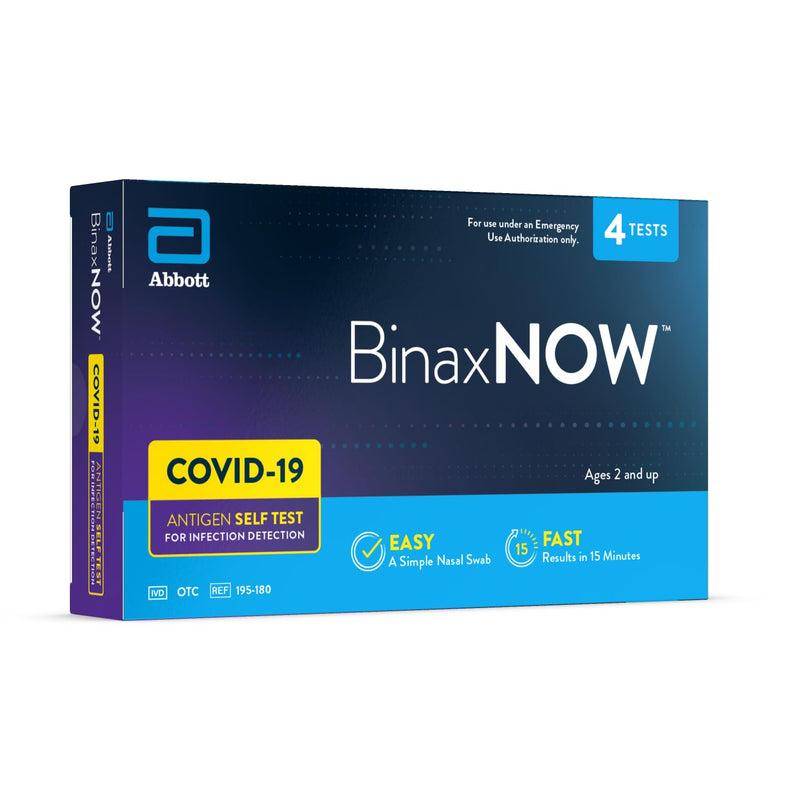 BinaxNOW COVID-19 Antigen Self Test, 1 Pack, 4 Tests Total, COVID Test With 15-Minute Results Without Sending to a Lab, Easy to Use at Home 4 Test Total