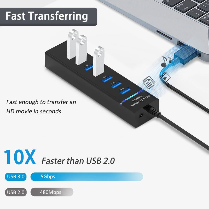 [Australia - AusPower] - USB Hub 3.0, VIENON 7-Port USB Data Hub Splitter for Laptop, PC, MacBook, Mac Pro, Mac Mini, iMac, Surface Pro and More USB Devices Expand 7 USB 