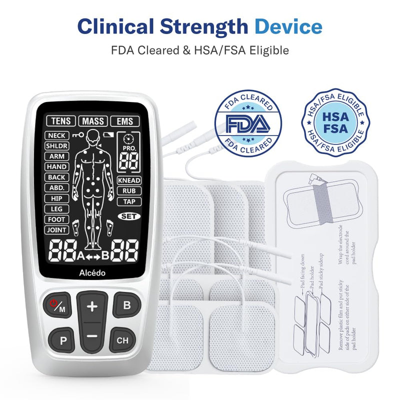[Australia - AusPower] - Alcedo TENS Unit + EMS Combination Machine Muscle Stimulator for Pain Relief, Electric Rechargeable Pulse Massager with 41 Modes for Back/Neck Pain Therapy, HSA FSA Eligible 