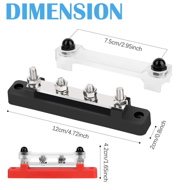 Busbar 12V-48V DC Busbar Busbar Power Rail Distribution Block Power Distribution Block with 4 x M6 Connection Bolts Black Red for RV Car Yacht Boat Pack of 2
