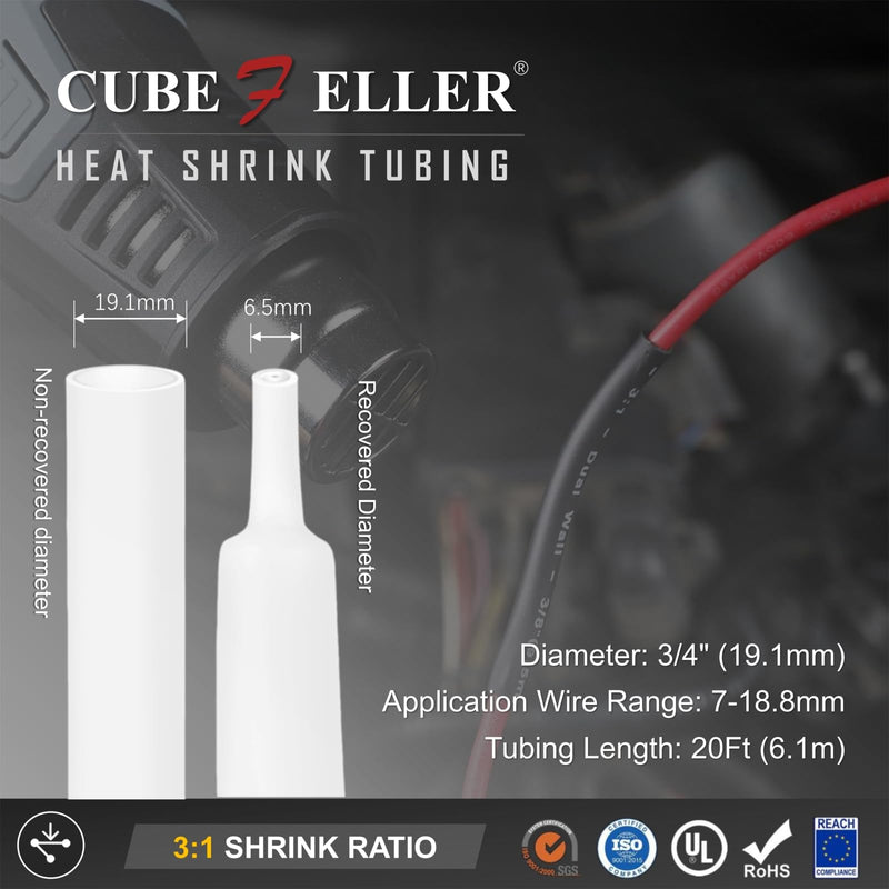 [Australia - AusPower] - CUBEFELLER® 3:1 Waterproof Heat Shrink Tubing, 3/4 Inch, 4Ft, Clear, Marine Grade Heat Shrink Tube Roll,Waterproof Adhesive Lined,Insulation Sealing Oil-Proof Wear-Resistant 3/4" (19.1mm) - 4 Feet 1 