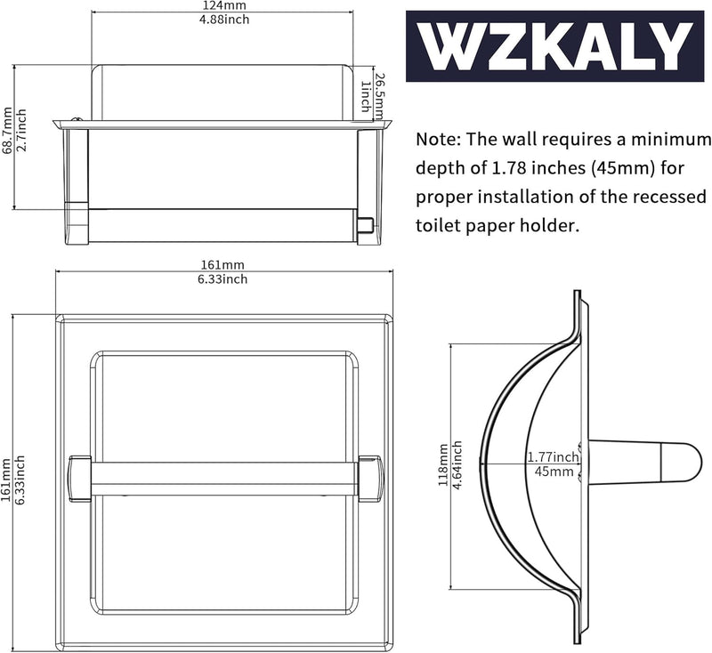 Polished Chrome Recessed Toilet Paper Holder, Bathroom Wall Mount Recessed Pivoting Toilet Tissue Roll Paper Holder Include Rear Mounting Bracket 1
