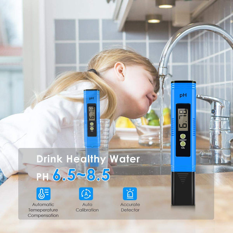 [Australia - AusPower] - pH Meter, Digital pH Tester for Water Test Pen 0.01 High Accuracy Pocket Size with 0-14 Measurement Range for Hydroponics Drinking Water Swimming Pool, Heavy Blue 