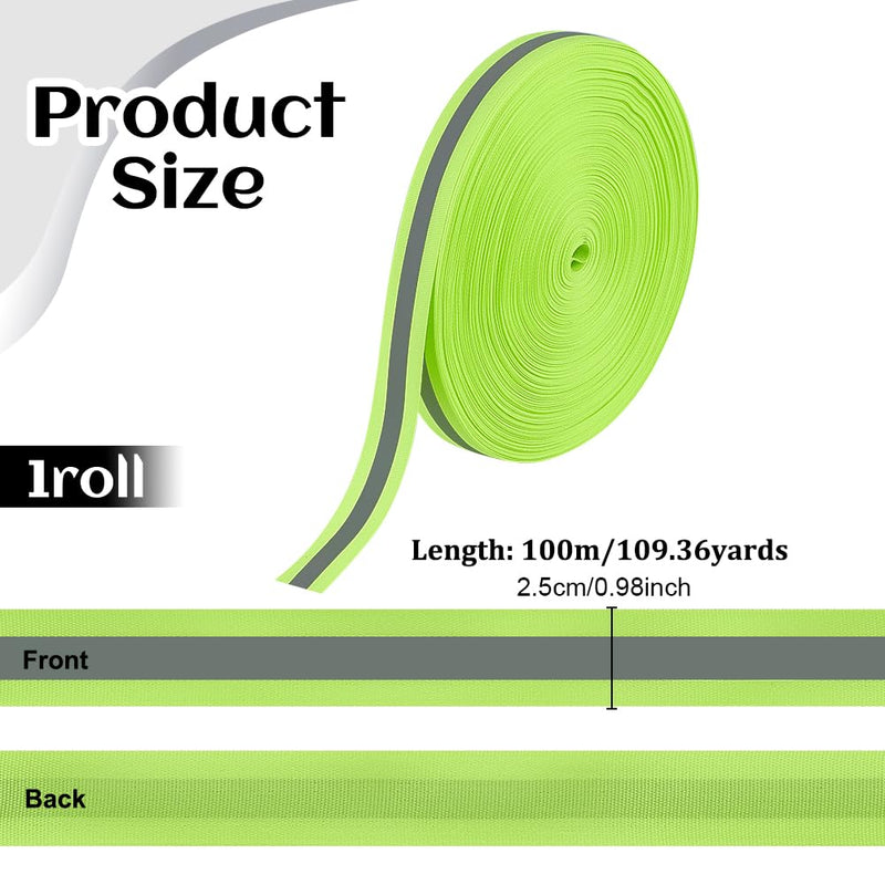 OLYCRAFT 1 Inchx109.4 Yards Reflective Ribbon Sew On Reflective Tapes Silver Sew On Warning Strip High Visibility Reflection Tape Strip for Clothing Trim Decor Jacket Backpacks Pet Collars(Green)