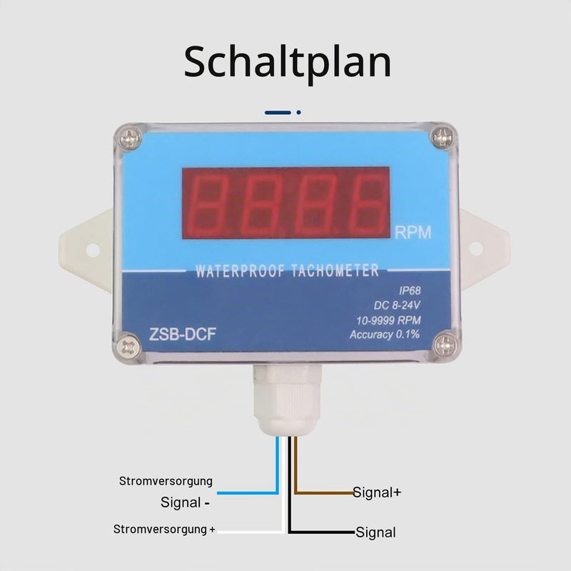 DC 8V-24V Motor Tachometer, Automated Industrial Accessories for Motor Equipment, 10-9999 Measuring Range, Digital Tachometer, LED Display, Speedometer, Motor Tachometer | 10-9999 rpm, Hall sensor, IP68 waterproof, red LED, ships, wind power, engineering