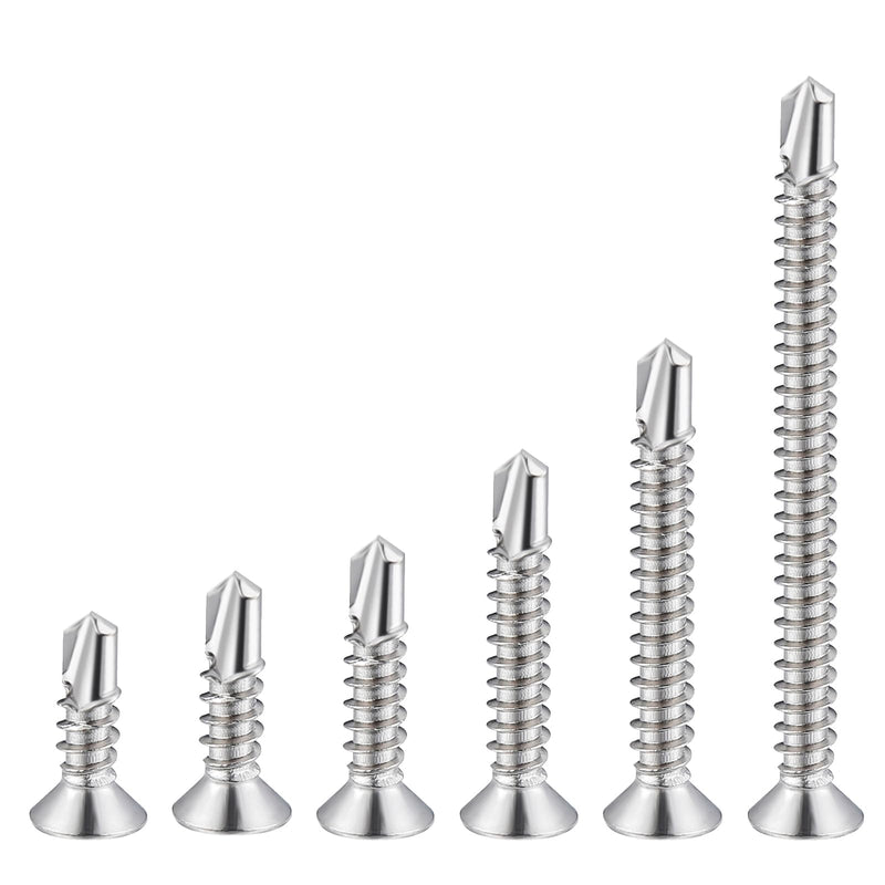 [Australia - AusPower] - Wensilon（105pcs） for Sheet Metal Self-Tapping Screws 410 Stainless Steel Flat Head High-Strength Quick self-Drilling Screws kit SS410 Flat Head Self-Tapping Screws 