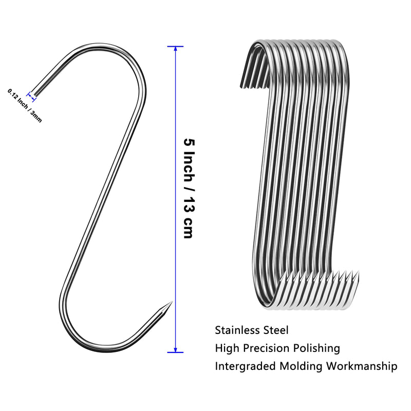 [Australia - AusPower] - 24 Pcs Meat Hooks, 5 Inch Butcher Hooks Stainless Steel, S Shaped Smoking Meat Processing Hooks for Hanging Chicken, Pork, Beef, Sausage, Mutton, Hunting Smoking Ribs, Drying BBQ (3MM Diameter) 24 Pcs 5 Inch(3mm) 