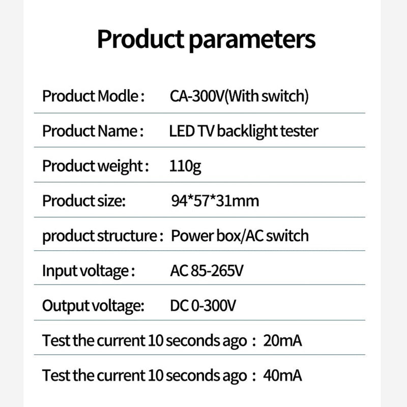 Weytoll TV Backlight Tester LED AC 300V Lamp Beads Light Bar TV Backlight Capacitance Tester Diode Voltage with Switch